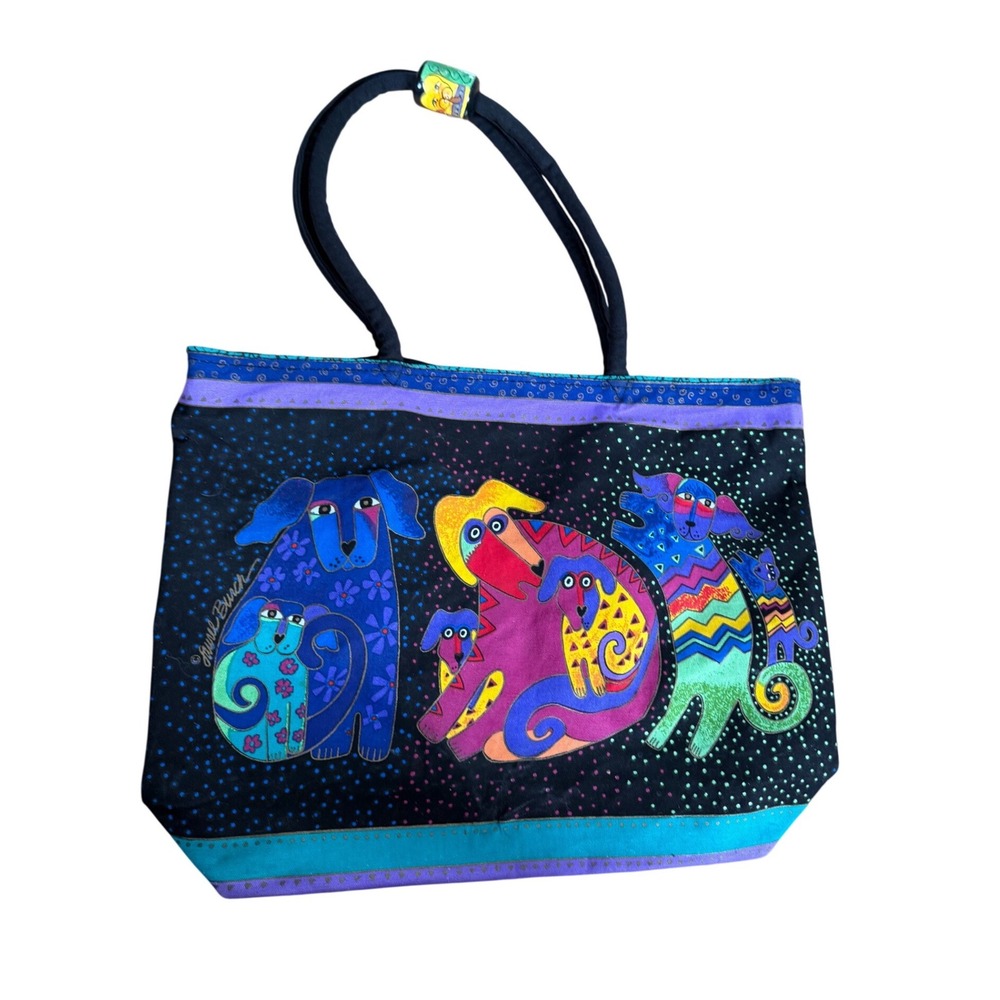 Laurel Burch large colorful dog print tote bag